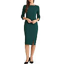 Boat Neck Sheath Midi Dress with Split Hem