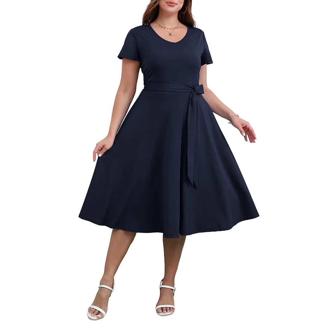V-Neck Midi Dress with Pockets