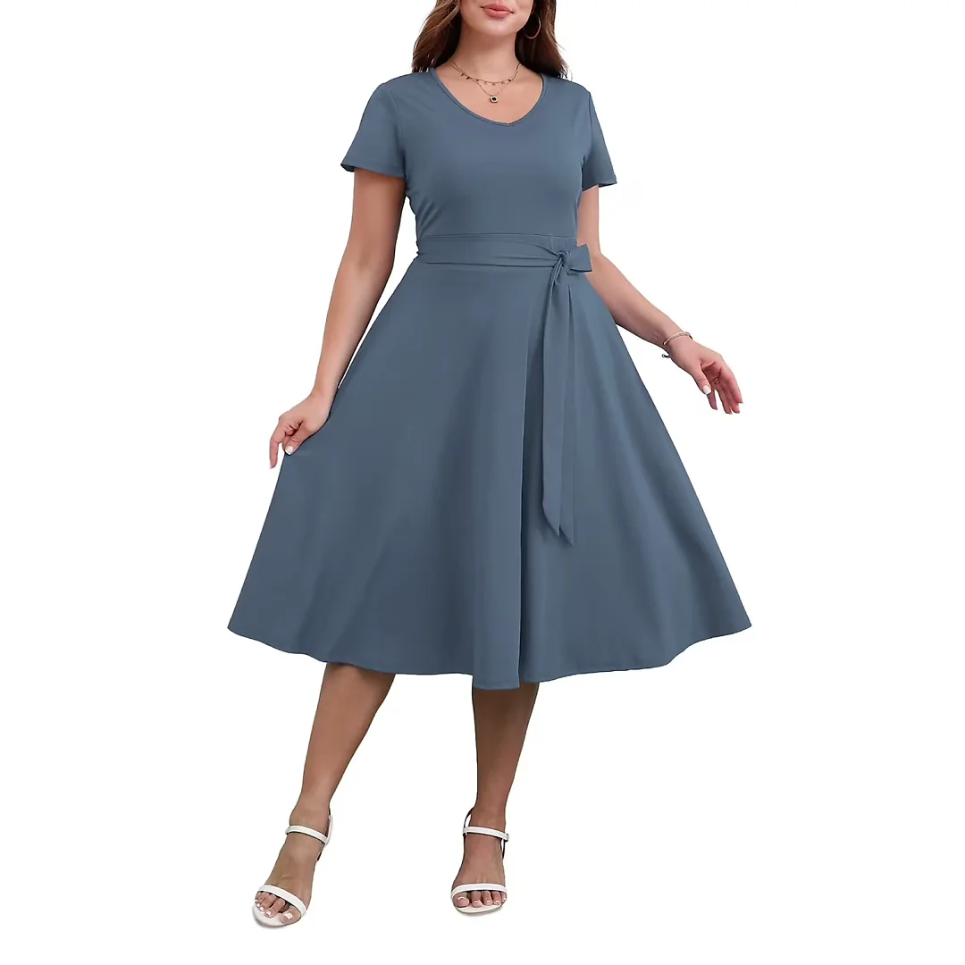 V-Neck Midi Dress with Pockets