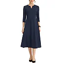 Three-Quarter Sleeve A-Line Midi Dress with Pockets