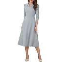 Three-Quarter Sleeve A-Line Midi Dress with Pockets