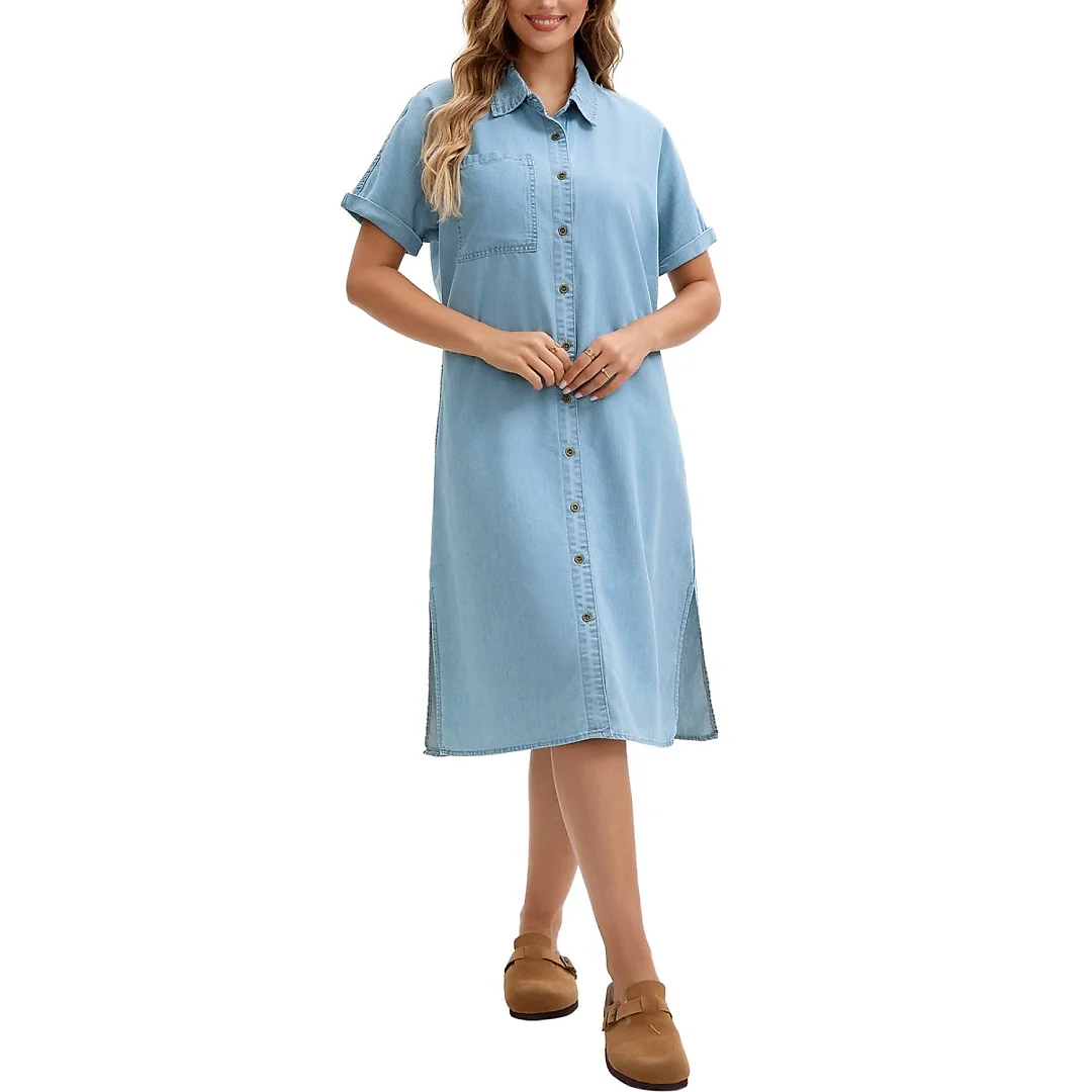 Denim Button-Down Midi Shirt Dress