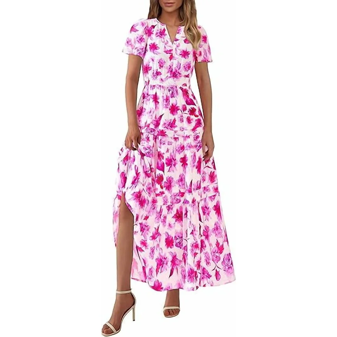 Smocked Puff Sleeve Floral Maxi Dress
