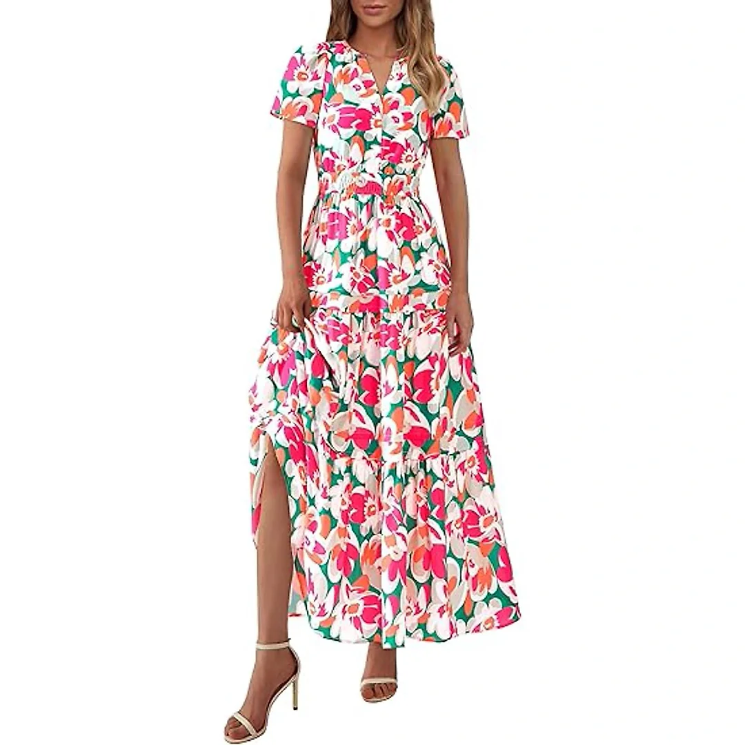 Smocked Puff Sleeve Floral Maxi Dress