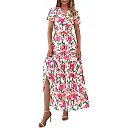 Smocked Puff Sleeve Floral Maxi Dress