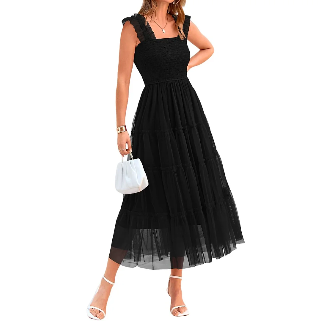 Sleeveless Tulle Midi Dress