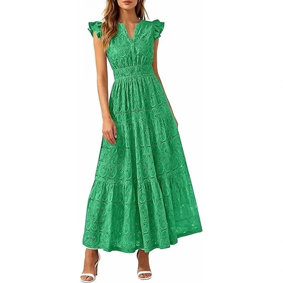 Eyelet Lace V-Neck Maxi Dress
