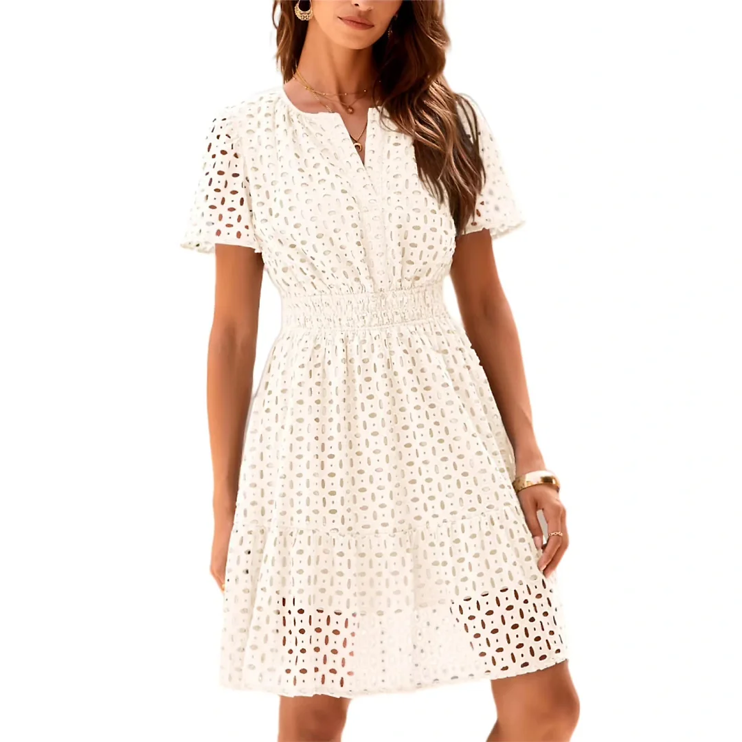 Lace Trim V-Neck A-Line Dress
