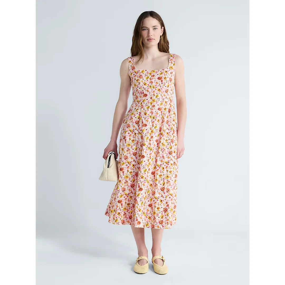 Square Neck Cotton Midi Dress