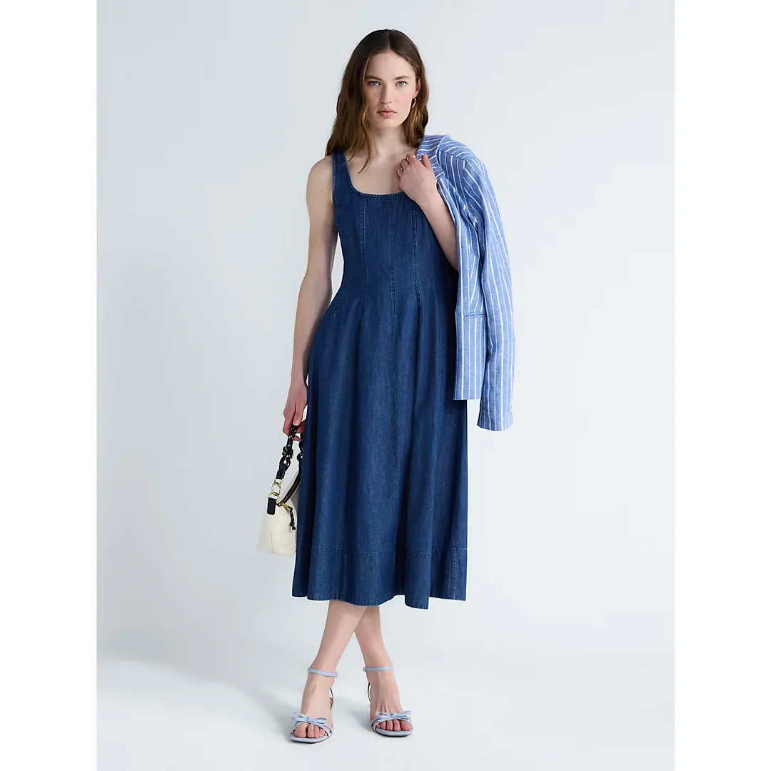 Square Neck Cotton Midi Dress