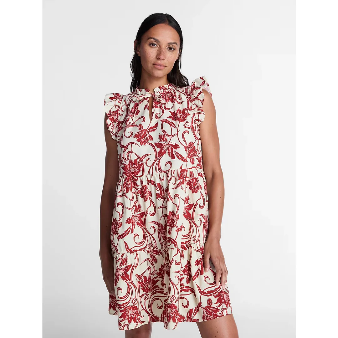 Tiered Cotton Mini Dress with Flutter Sleeves