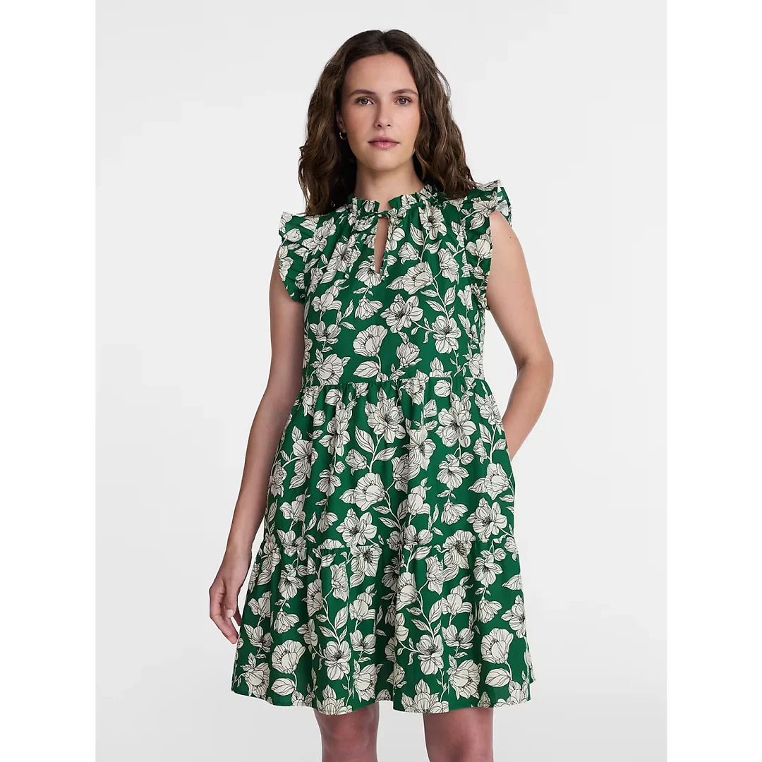 Tiered Cotton Mini Dress with Flutter Sleeves