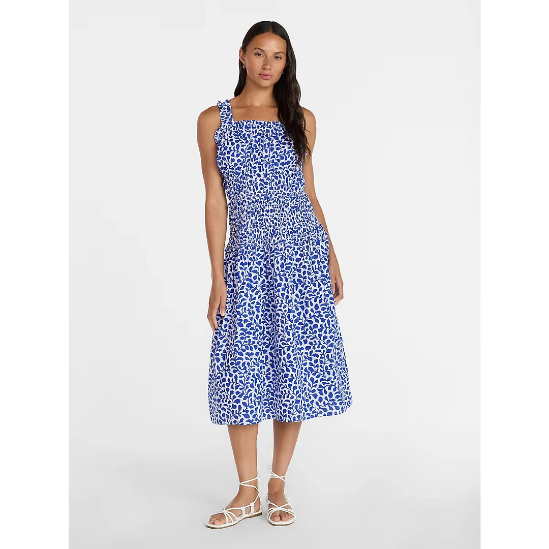 Sleeveless Smocked Peasant Midi Dress