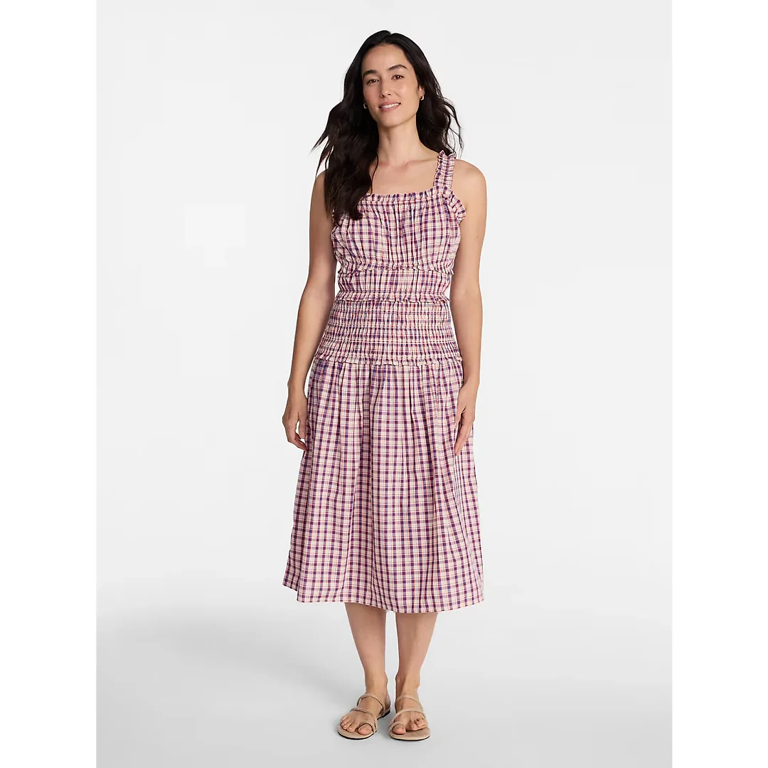 Sleeveless Smocked Peasant Midi Dress