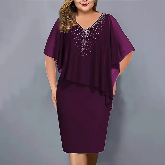 Chiffon V-Neck Evening Midi Dress