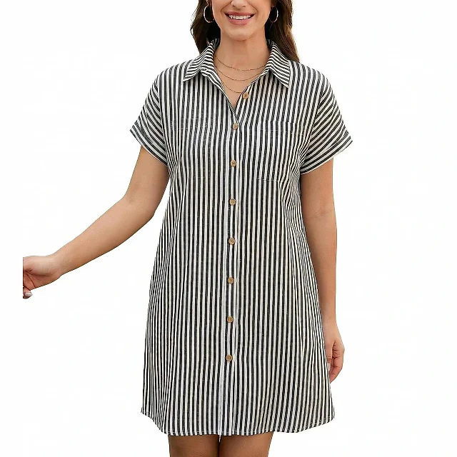 Cotton Button-Front Tunic Dress
