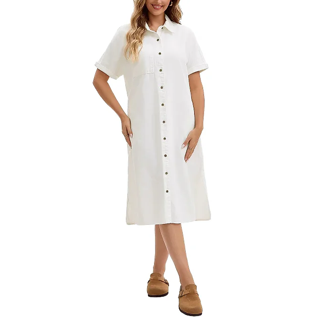 Denim Button-Down Midi Shirt Dress