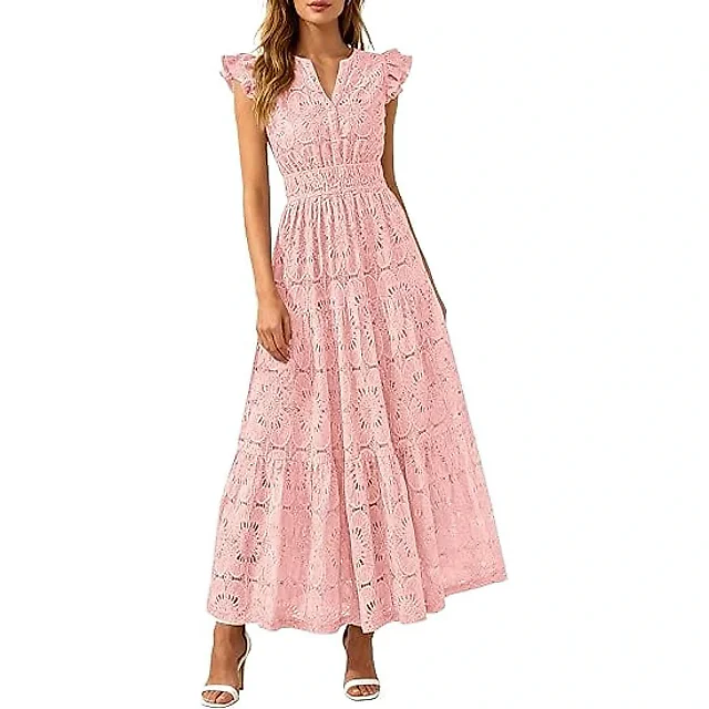 Eyelet Lace V-Neck Maxi Dress