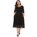 Floral Lace Swing Midi Dress with Pockets