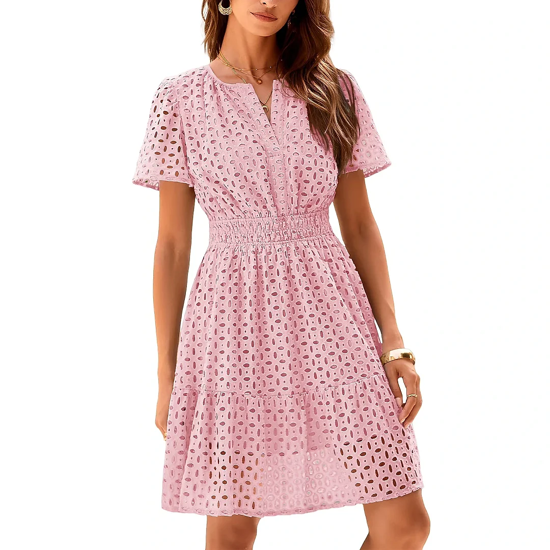Lace Trim V-Neck A-Line Dress