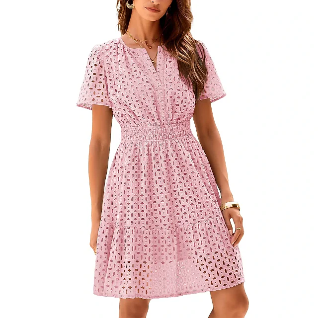 Lace Trim V-Neck A-Line Dress