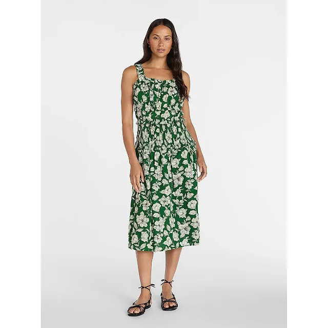 Sleeveless Smocked Peasant Midi Dress