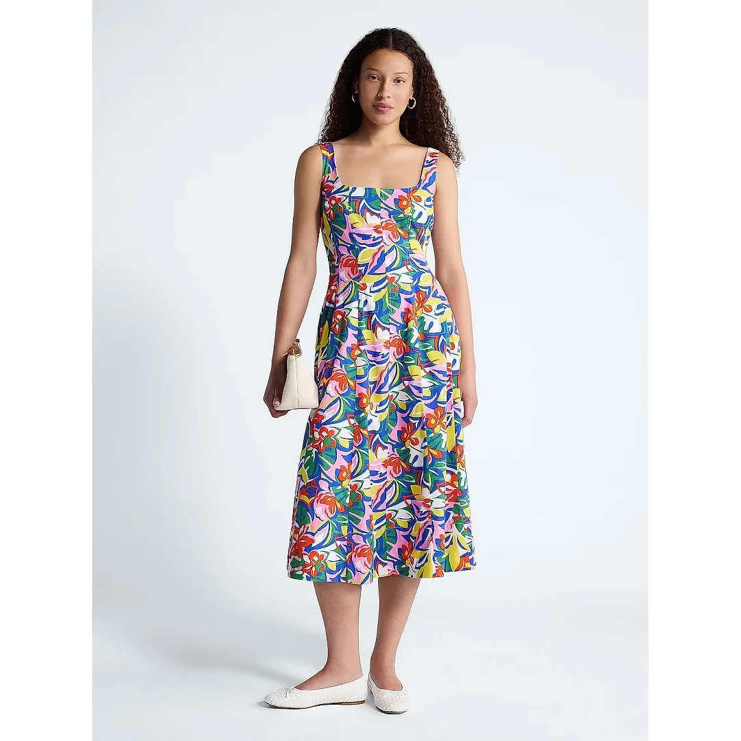 Square Neck Cotton Midi Dress