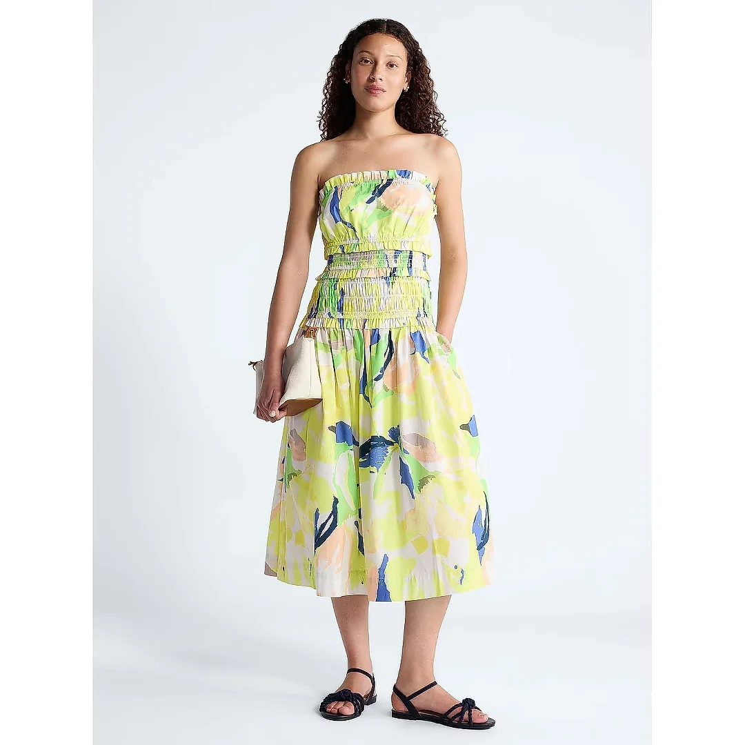 Strapless Cotton Poplin Tiered Midi Dress