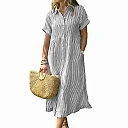 Striped Button-Down Midi Shirt Dress