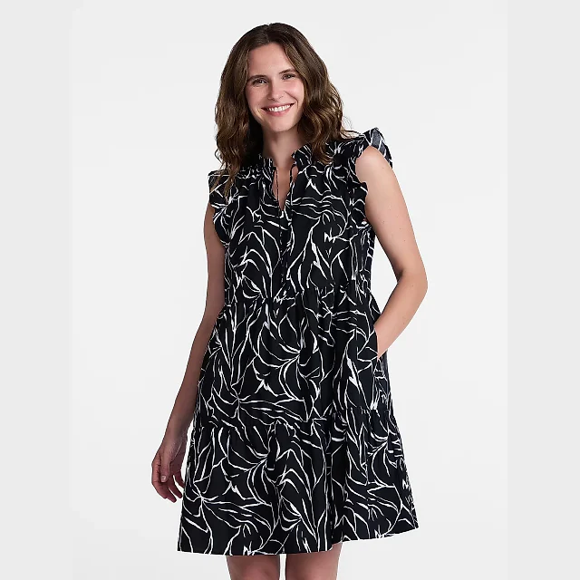 Tiered Cotton Mini Dress with Flutter Sleeves