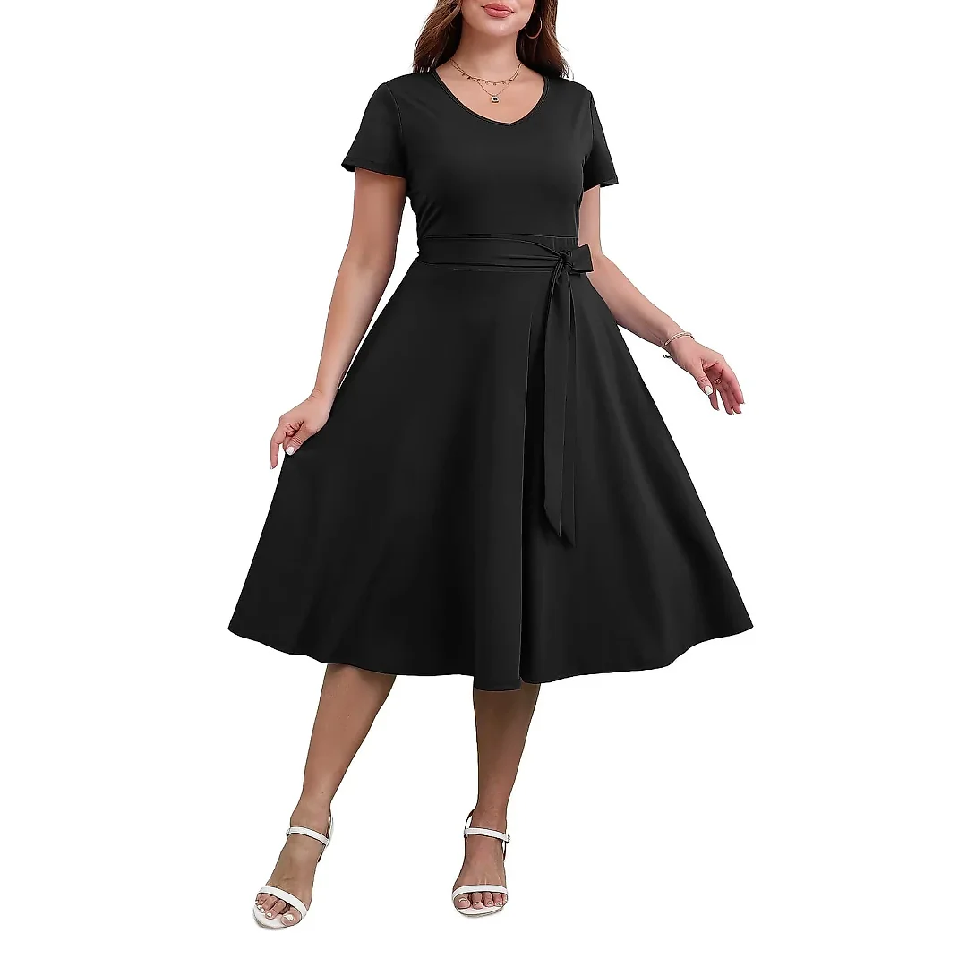 V-Neck Midi Dress with Pockets