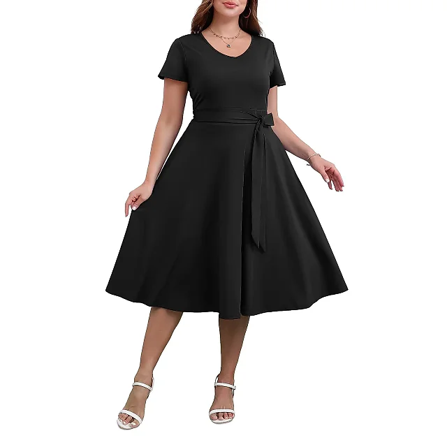 V-Neck Midi Dress with Pockets