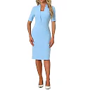 V-Neck Short Sleeve Sheath Midi Dress