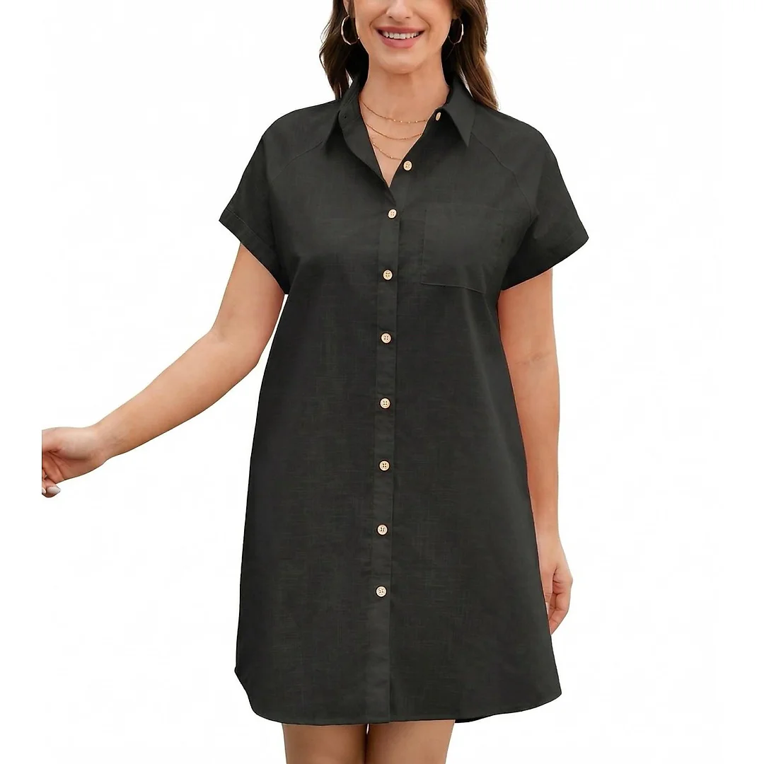 Cotton Button-Front Tunic Dress