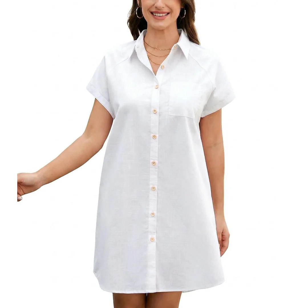Cotton Button-Front Tunic Dress